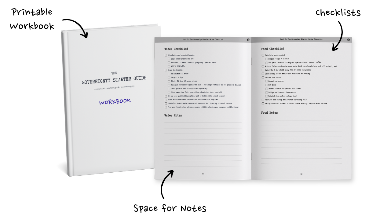 Mockup of the printable workbook cover and open checklist pages